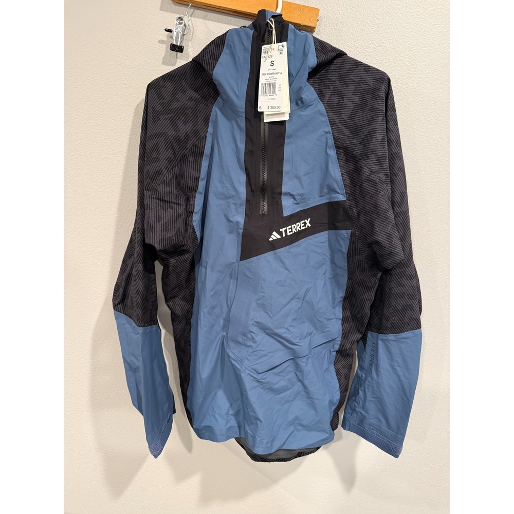 Adidas Terrex Techrock Anorak Jacket Mens Small Blue Black Nylon Hooded Slim Fit